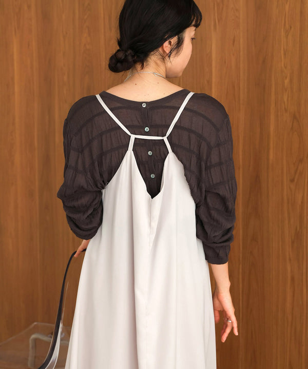 shirred 2way knit tops