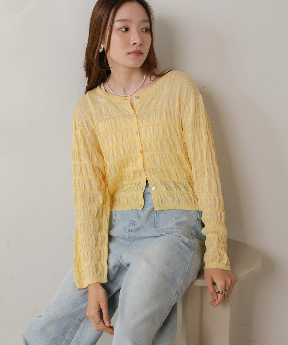 shirred 2way knit tops
