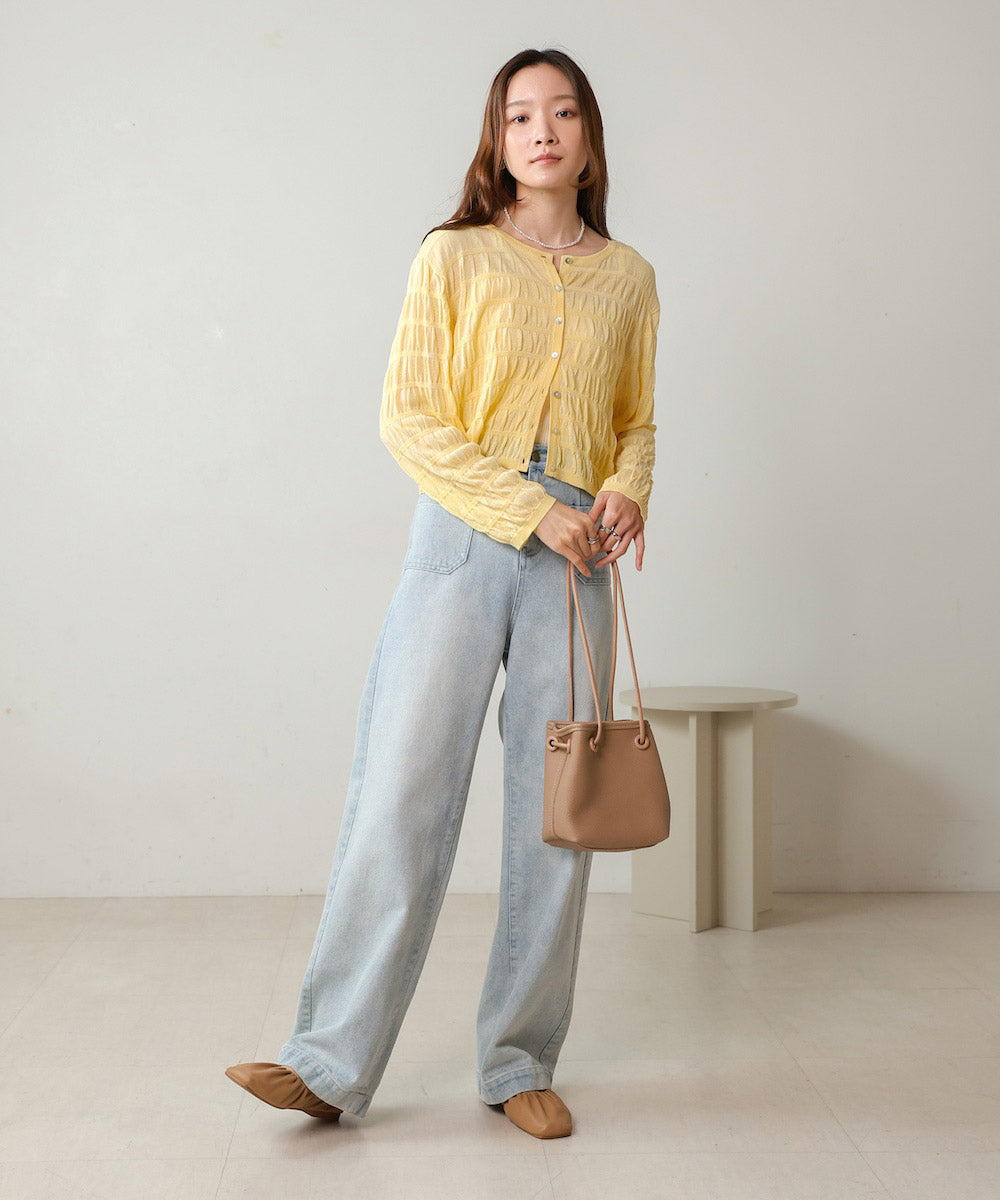 shirred 2way knit tops