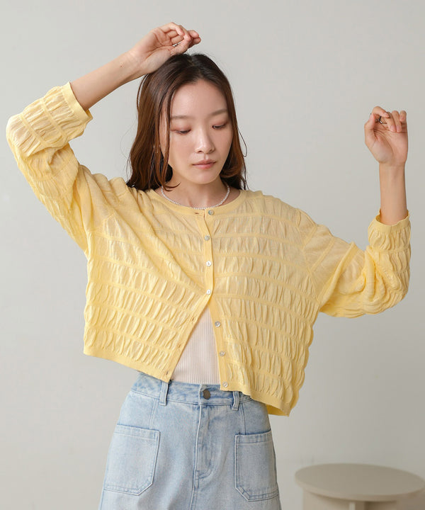 shirred 2way knit tops