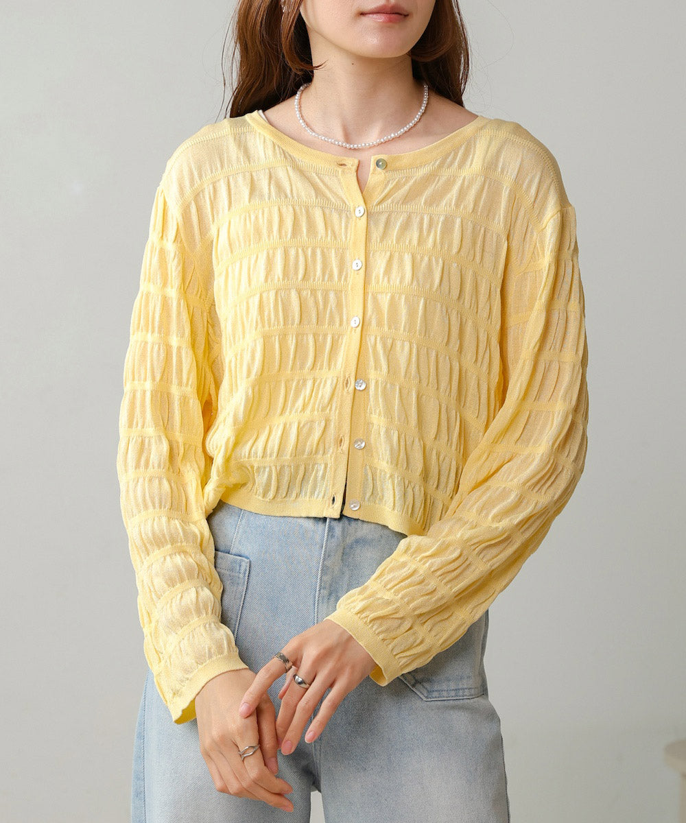 shirred 2way knit tops