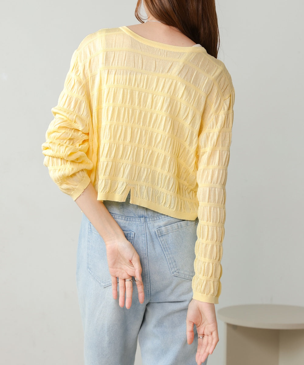 shirred 2way knit tops