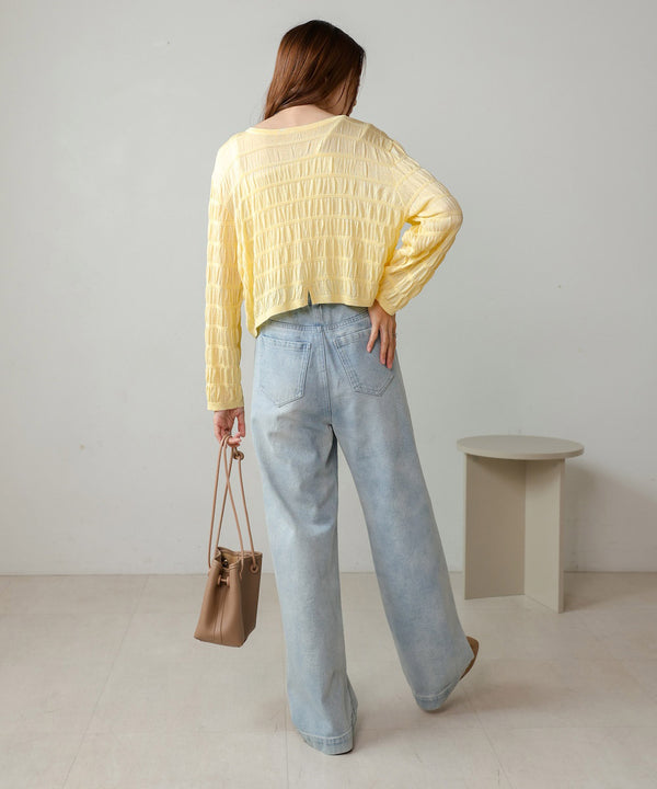 shirred 2way knit tops
