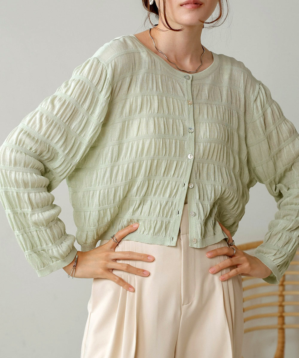 shirred 2way knit tops