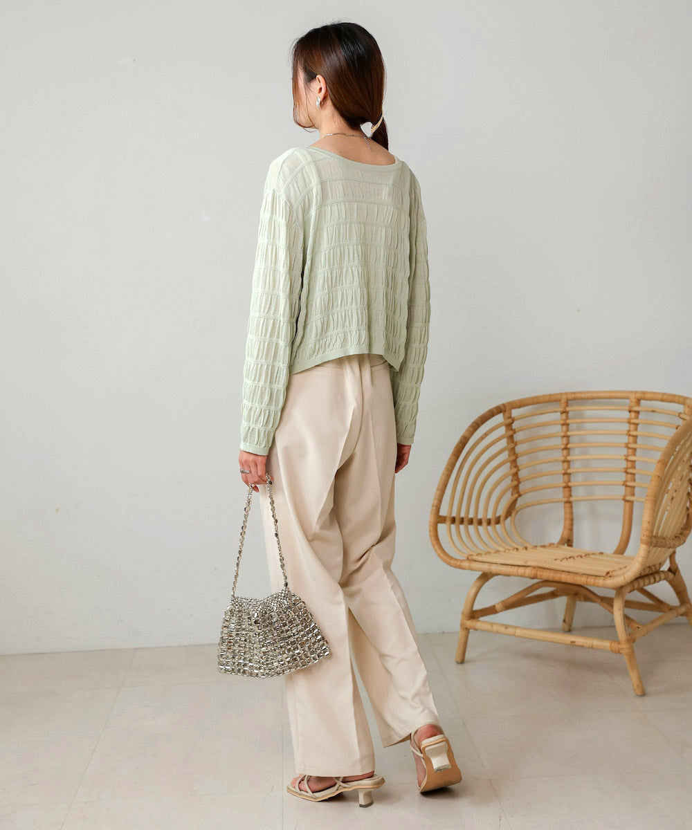 shirred 2way knit tops