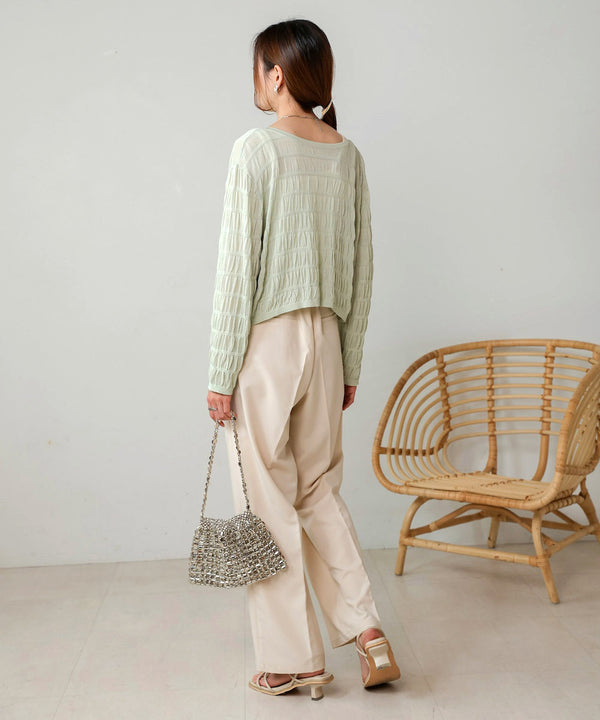 shirred 2way knit tops