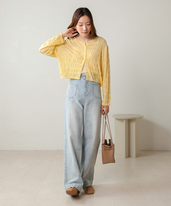 shirred 2way knit tops