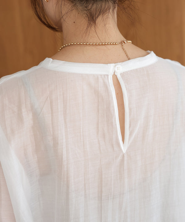 embroidered logo sheer blouse t-shirt