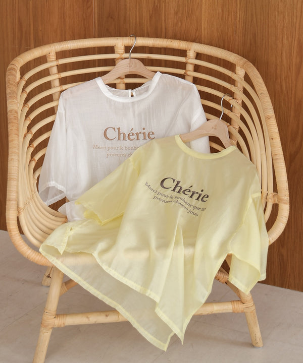 embroidered logo sheer blouse t-shirt