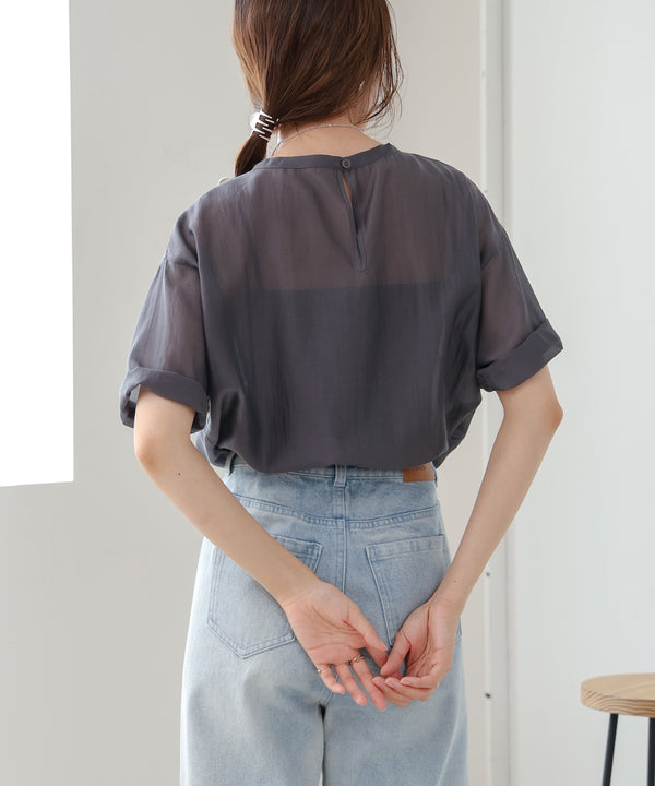 embroidered logo sheer blouse t-shirt
