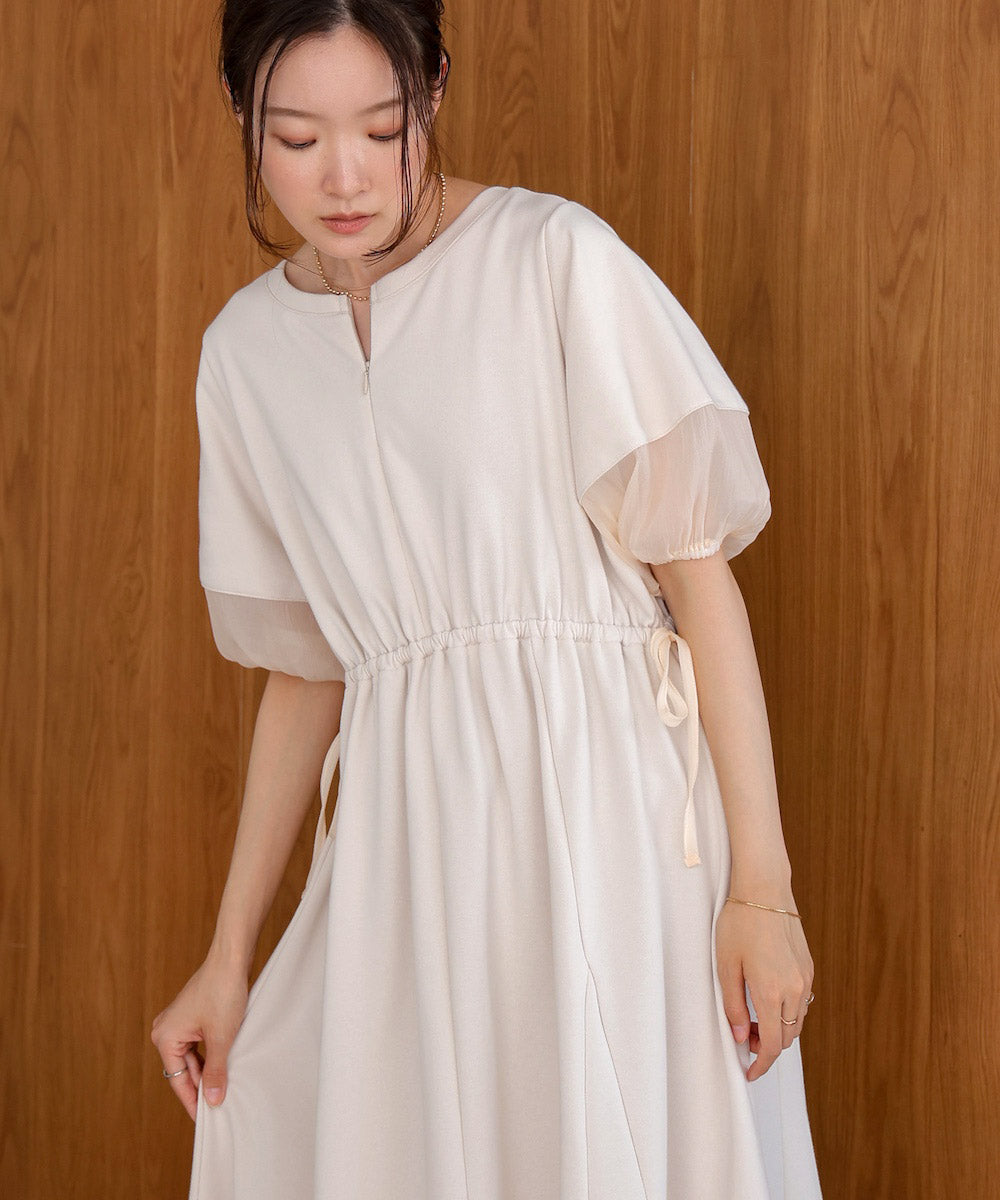 2way sleeve organdy flare onepiece