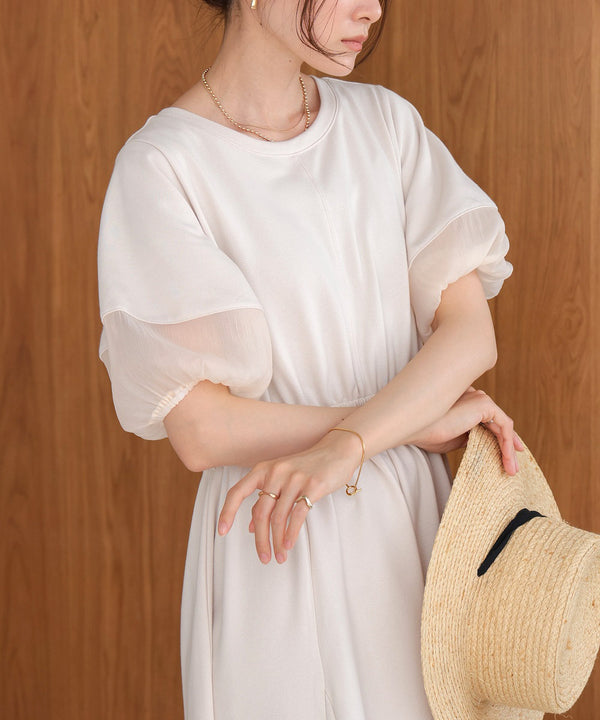 2way sleeve organdy flare onepiece