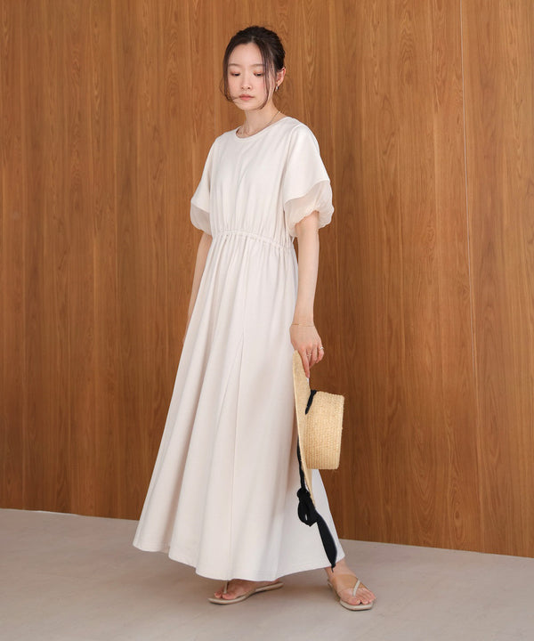 2way sleeve organdy flare onepiece
