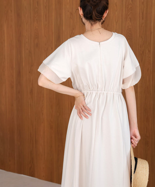 2way sleeve organdy flare onepiece
