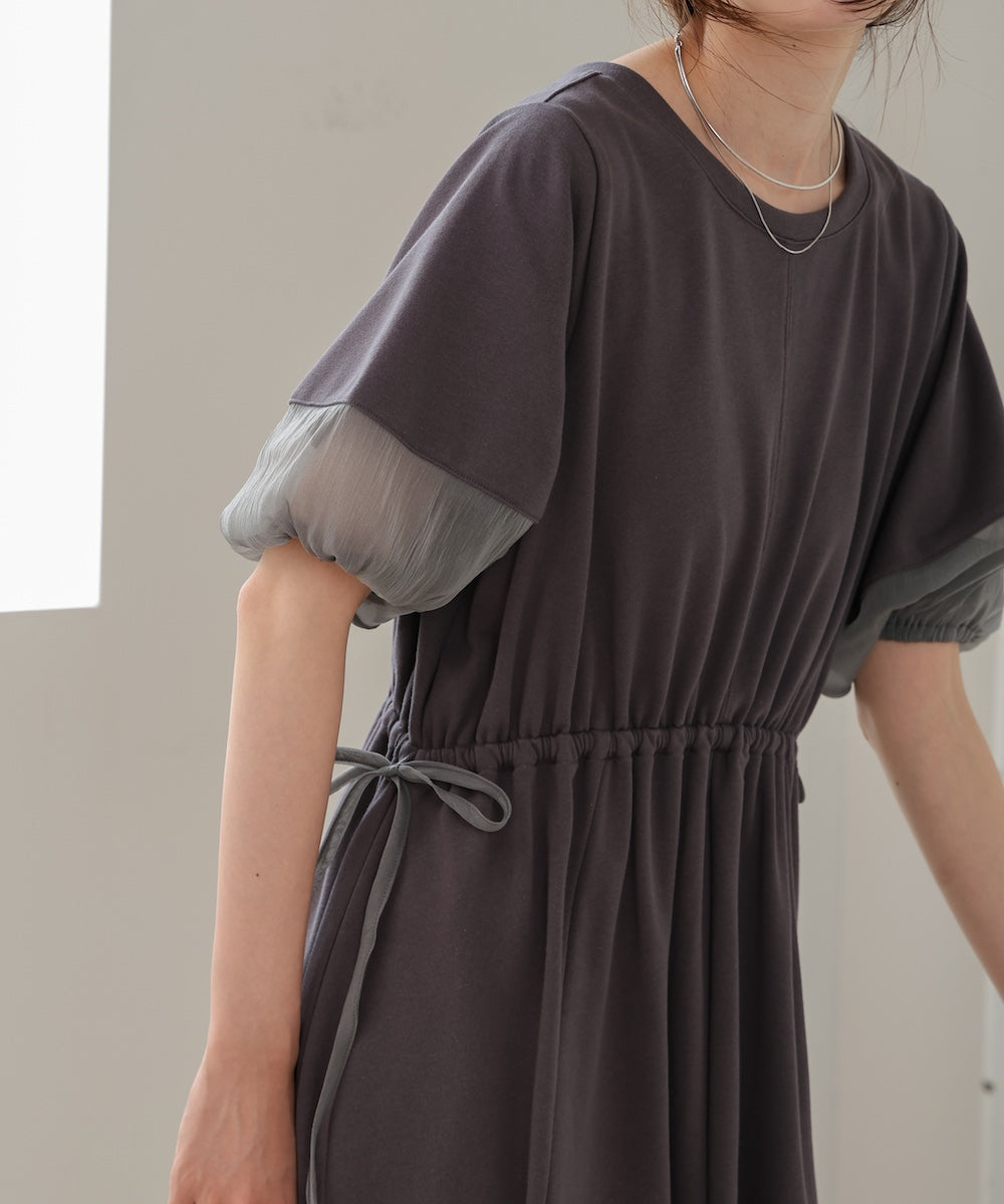 2way sleeve organdy flare onepiece