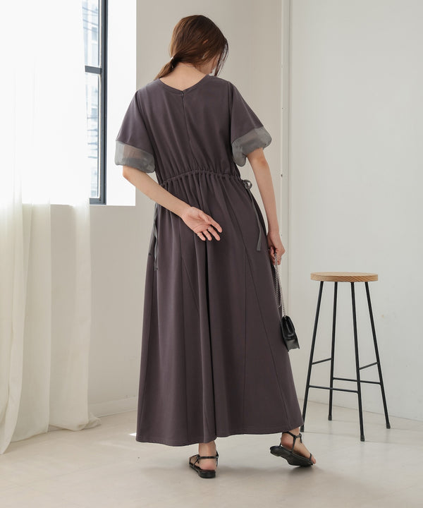 2way sleeve organdy flare onepiece