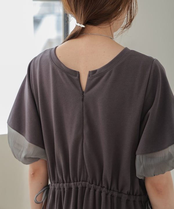 2way sleeve organdy flare onepiece