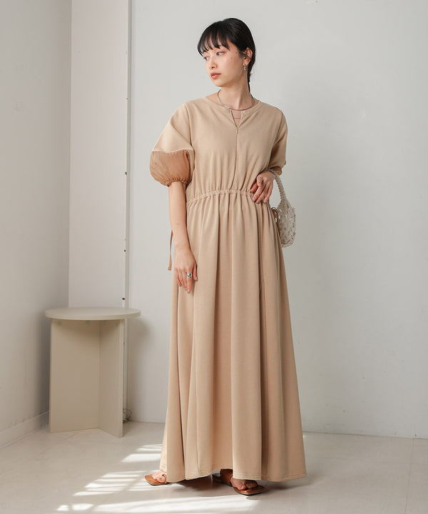 2way sleeve organdy flare onepiece