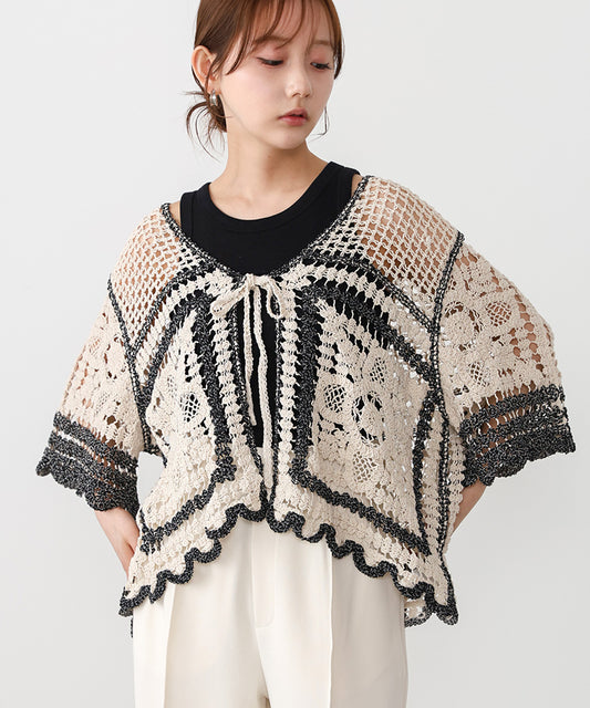 クロシェ半袖カーディガン