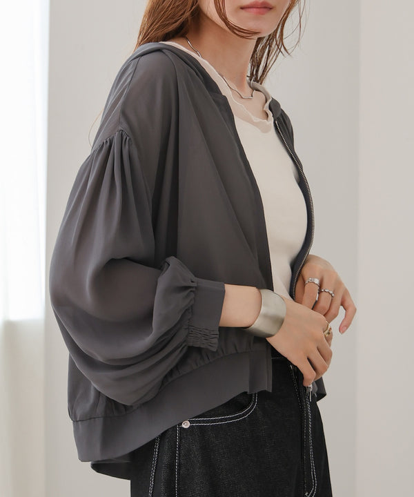 zip sheer blouson with hood
