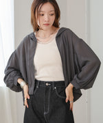zip sheer blouson with hood