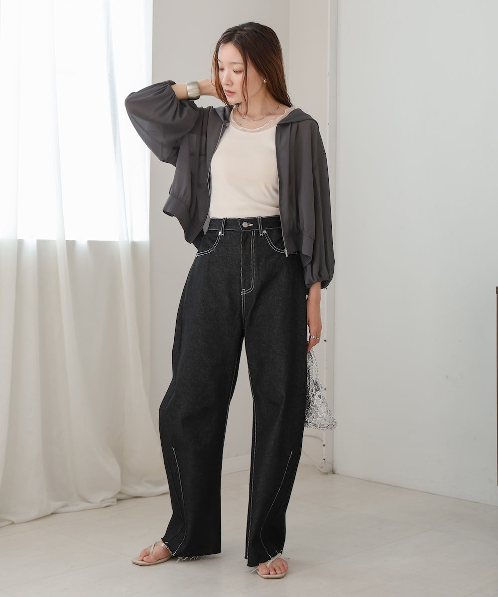 zip sheer blouson with hood