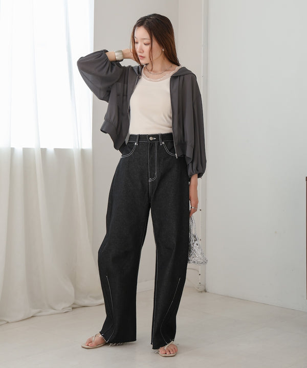 zip sheer blouson with hood