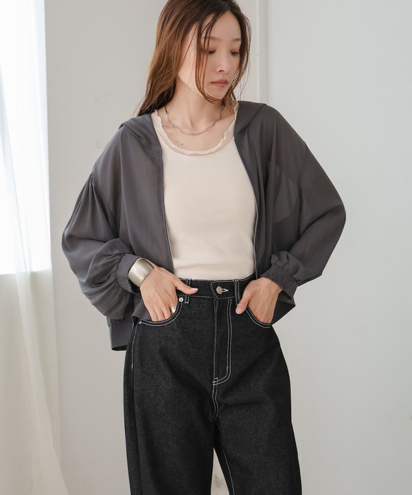 zip sheer blouson with hood