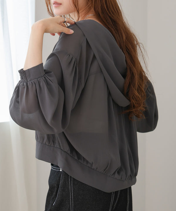 zip sheer blouson with hood
