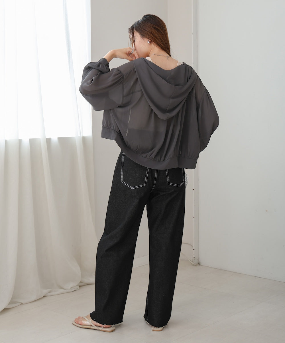zip sheer blouson with hood