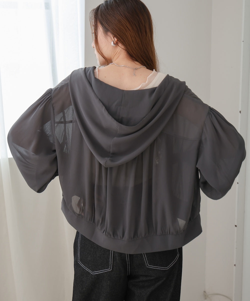 zip sheer blouson with hood