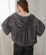 zip sheer blouson with hood