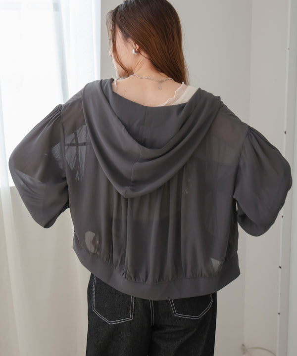 zip sheer blouson with hood