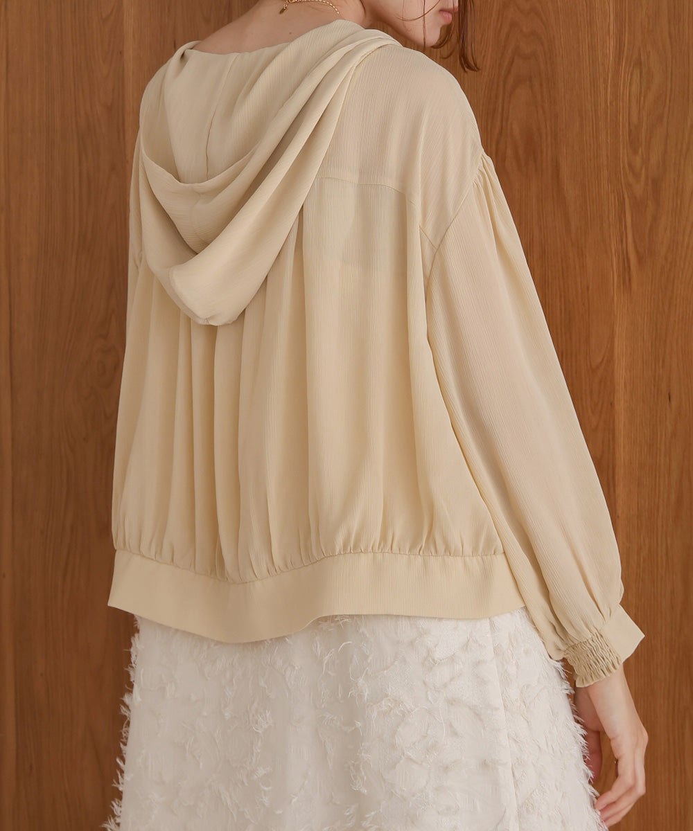 zip sheer blouson with hood