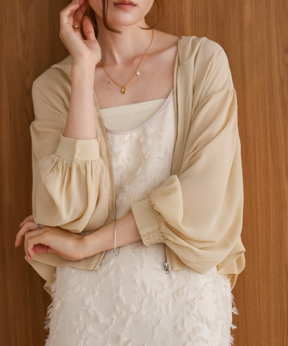 zip sheer blouson with hood