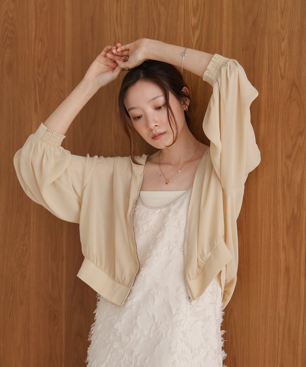 zip sheer blouson with hood