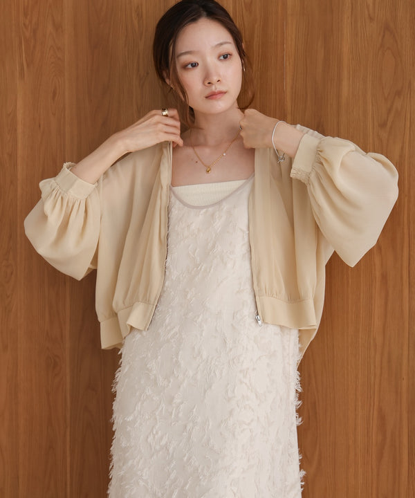 zip sheer blouson with hood