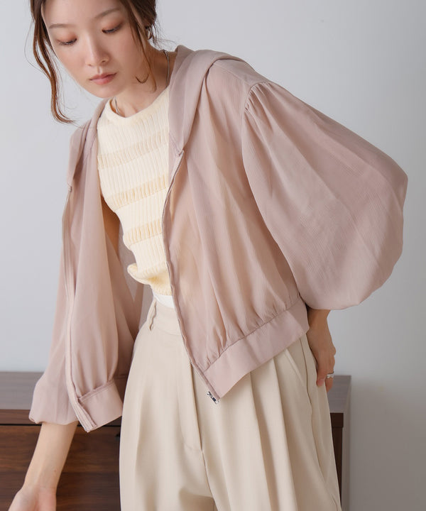 zip sheer blouson with hood