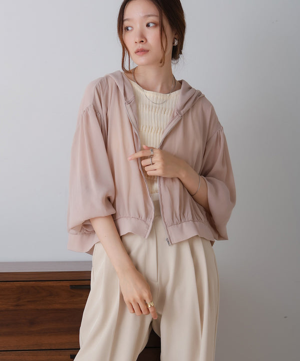 zip sheer blouson with hood