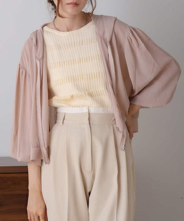 zip sheer blouson with hood