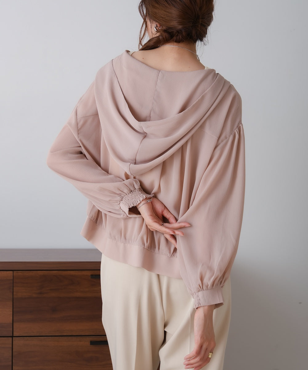 zip sheer blouson with hood
