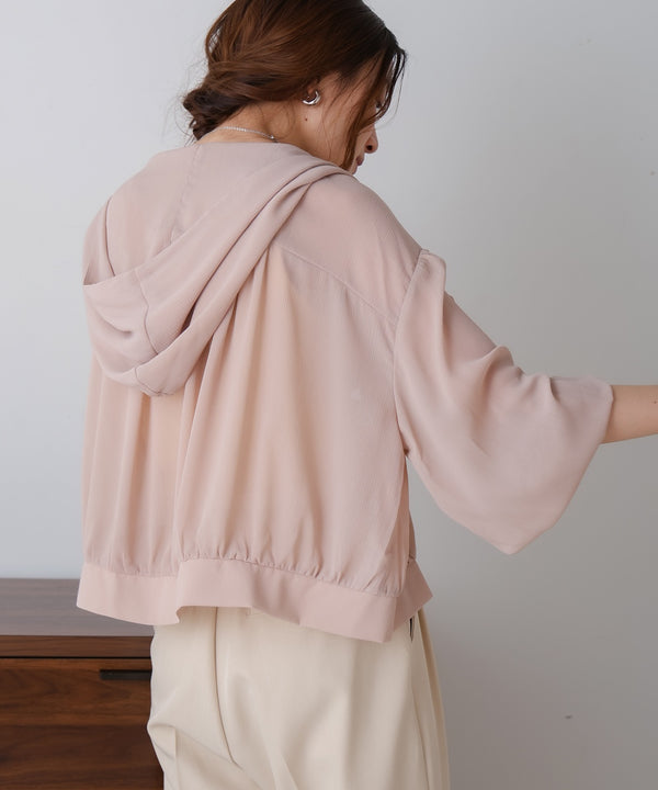 zip sheer blouson with hood