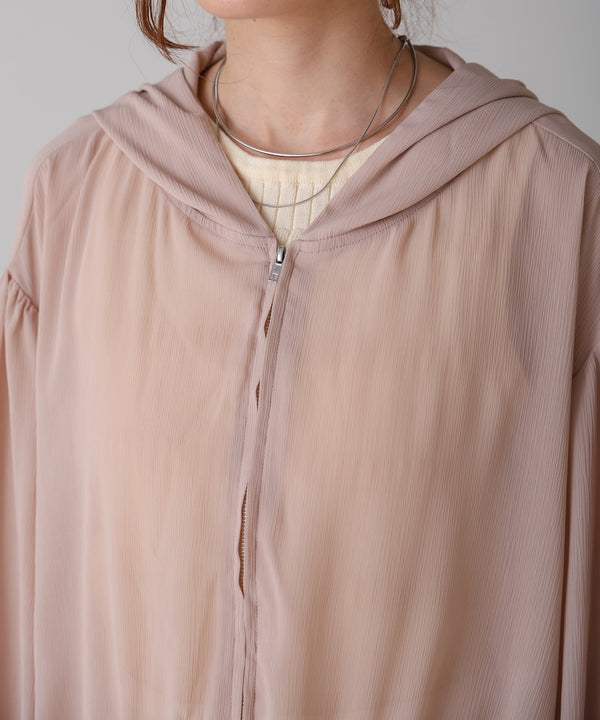 zip sheer blouson with hood