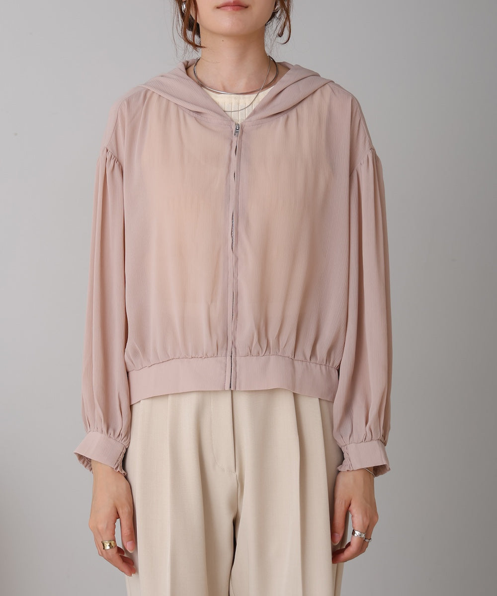 zip sheer blouson with hood