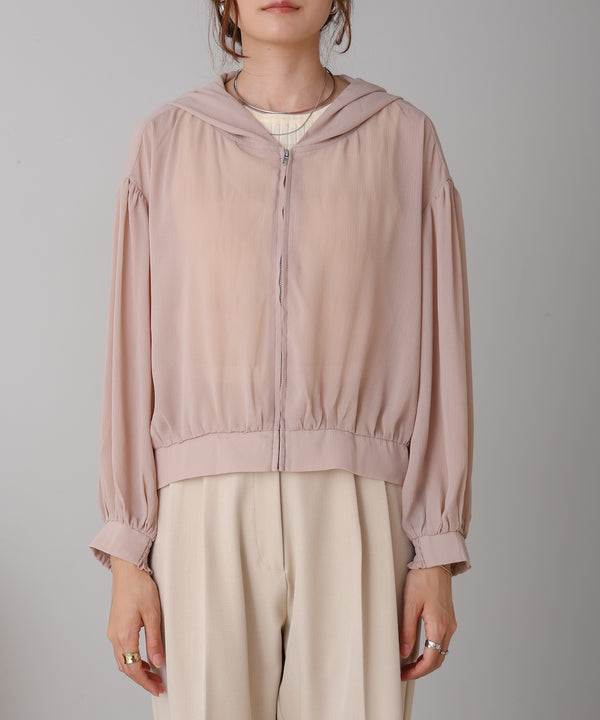 zip sheer blouson with hood