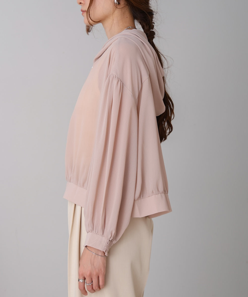 zip sheer blouson with hood