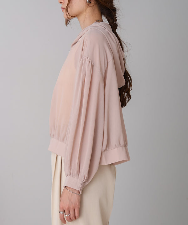 zip sheer blouson with hood