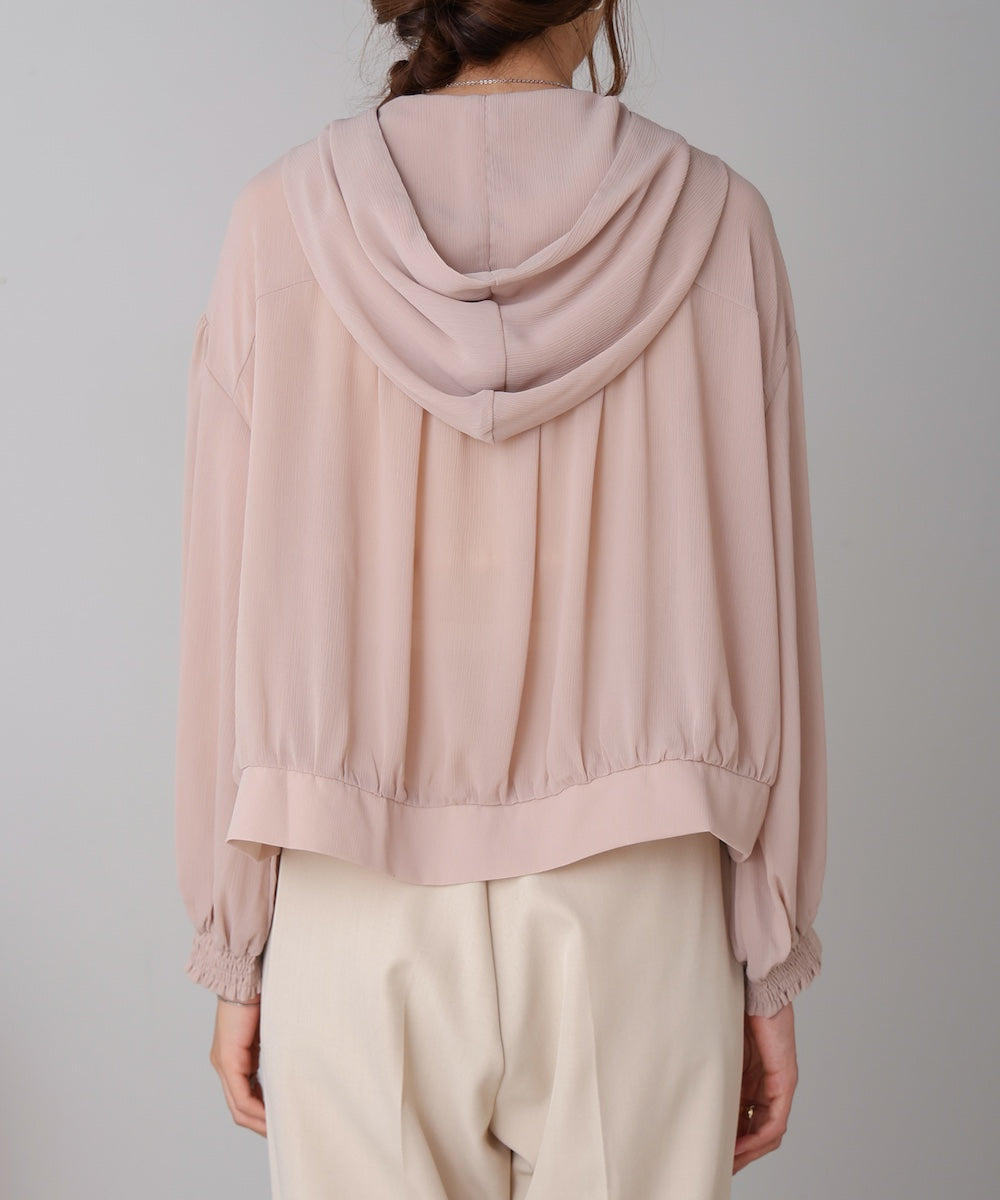 zip sheer blouson with hood
