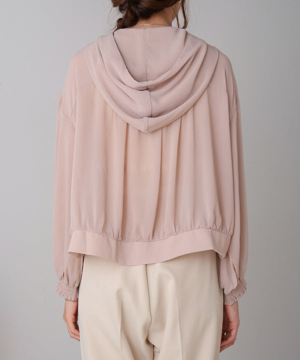 zip sheer blouson with hood