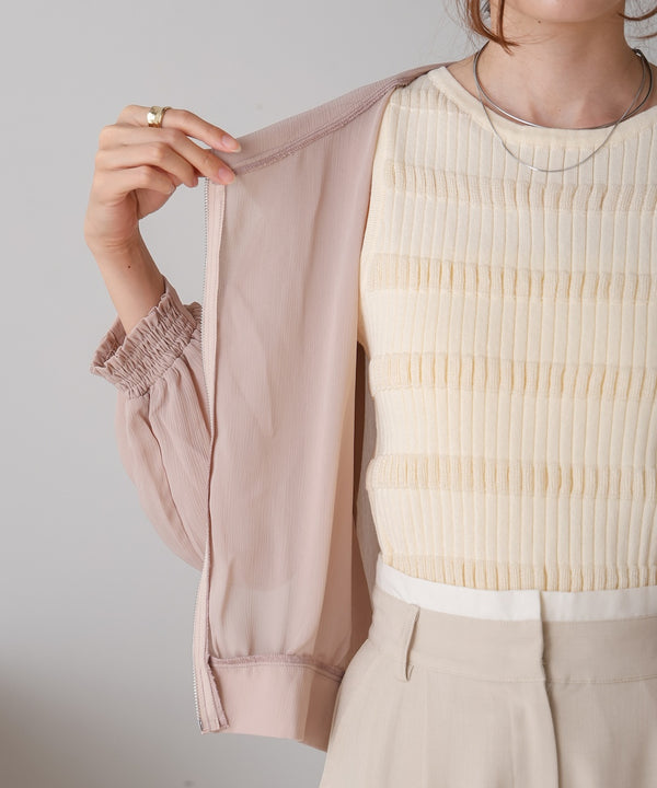 zip sheer blouson with hood